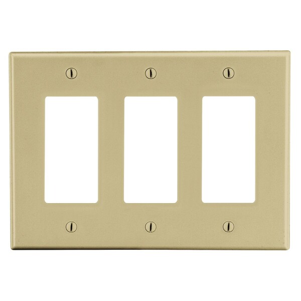 Hubbell Wiring Device-Kellems Wallplate, Mid-Size 3-Gang, 3) Decorator, Ivory PJ263I - main